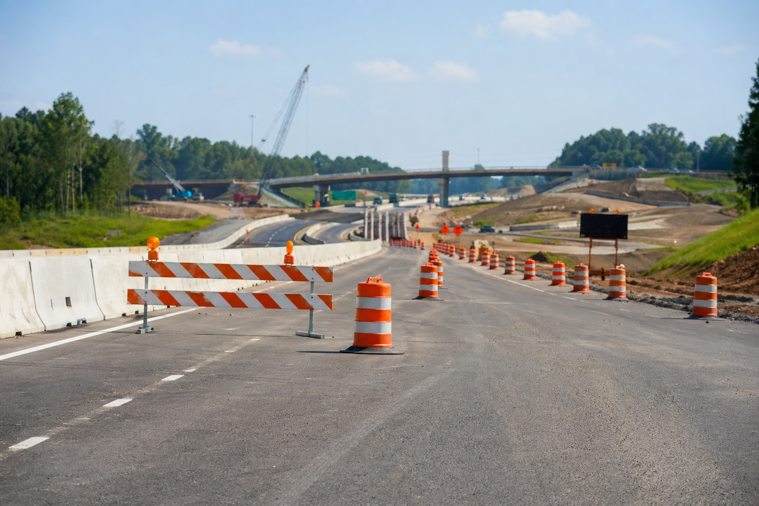Traffic cones and work-zone safety on an infrastructure project.