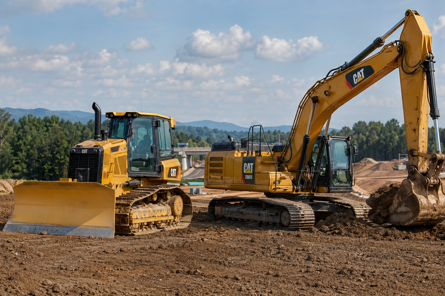 Heavy civil equipment mobilized for large-scale construction.